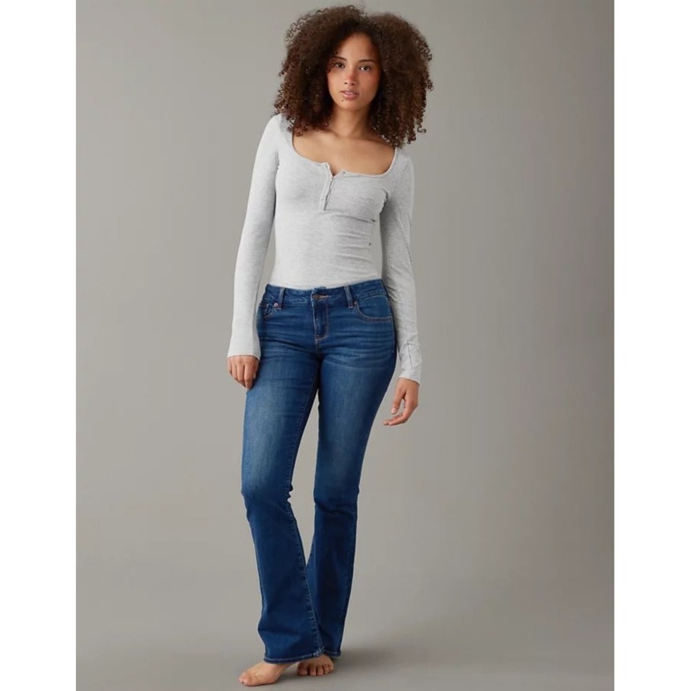 American Eagle Kick Boot Jeans Medium Wash Flare Stretch Denim Size 14 Regular